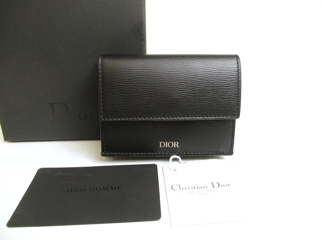 Authentique portefeuille compact Dior Homme cuir noir infini triple volets #a716