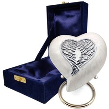 Heart Cremation White Urn for Human Ashes Adult Funeral Decorative Angel Wing...