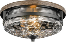 Farmhouse Flush Mount Ceiling Light with Water Ripple Glass - 2-Light Fixture