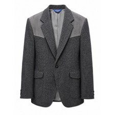 Pendleton Mens 44 Long Grey Wool Western Blazer Suede Elbow Patches Sport Coat
