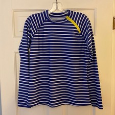 Cabana Life Women s UPF 50 Rash Guard Sun Shirt Blue Stripe L Swim Top Beach