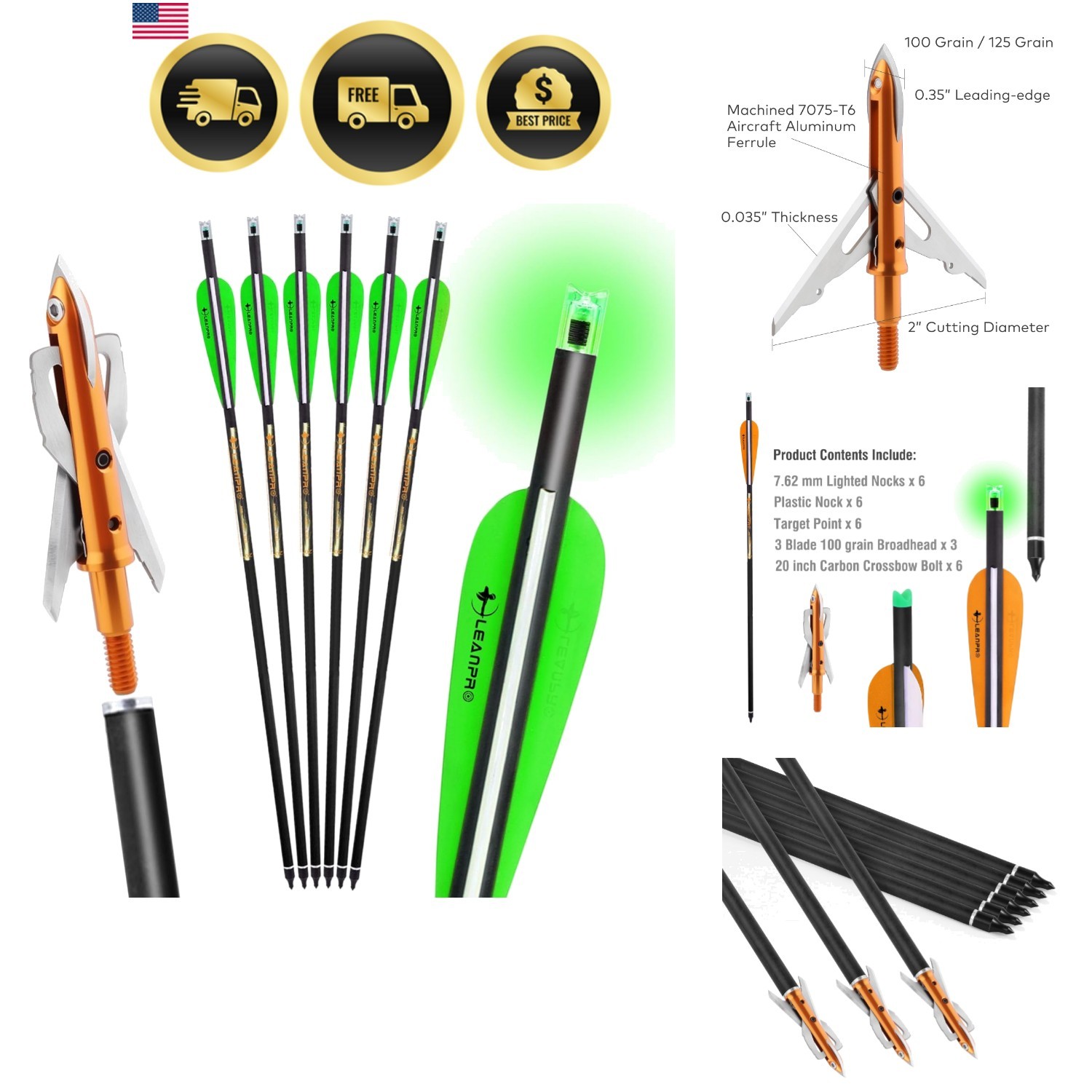 Bolts With Lighted Nocks And Broadheads For Hunting