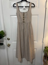 Caroline Constas Cotton Smocked Back Brown Plaid Dress Size XS