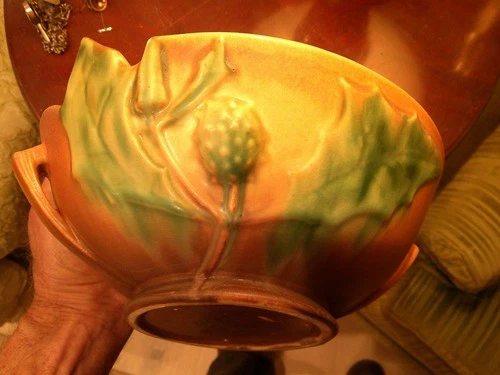 VINTAGE ROSEVILLE  ART DECO CONSOLE ? BOWL - BEAUTIFUL DESIGN - OLD FOIL LABEL