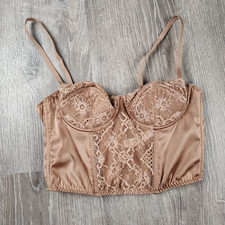 BDG Urban Outfitters Large Lace Satin Corset Crop Top Tan Back Closure