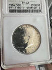 ANACS PF-66! 1964 KENNEDY HALF TYPE 1 STRAIGHT G SAME REV OF ACCENTED HAIR OH
