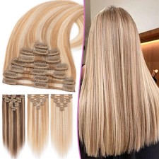CLEARANCE Clip In Real Remy Human Hair Extensions 8PCS Full Head Highlight Weft