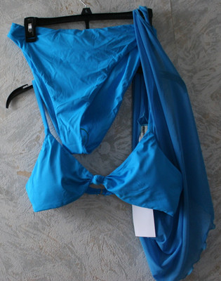 NWT Anthropologie Dippin Daisys 3pc Bikini Set Large Swimsuit Neon Blue Lined