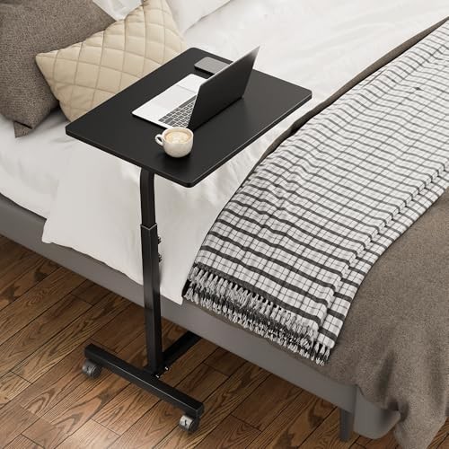 Mesa Sobrecama con Altura Ajustable, Mesita de Noche Pequeña con Ruedas para Negro - Imagen 5 de 8