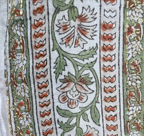 VTG Indian Cotton Gold Gilted Saree Wrap Fabric Print Sari Ethnic Sarong 42”X72” - Picture 2 of 9