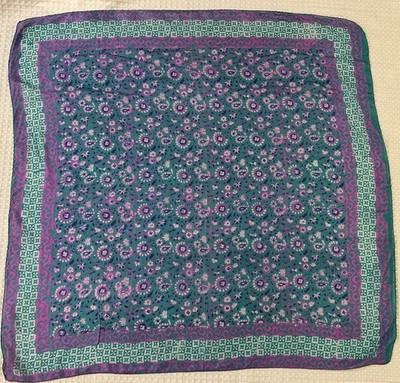 Vintage Marco Polo by Kalani Large Silk Scarf~35 x33 ~Turquoise & Pink~Ex Cond!