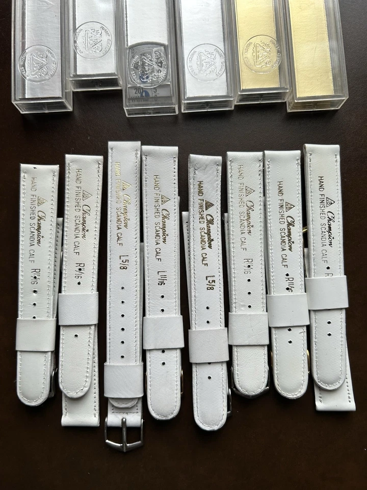 Lote de 8 correas de reloj vintage de cuero blanco JB Champion 11/16" y 5/8 sin usar Foto 3 de 4