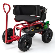 Rolling Garden Cart Height Adjustable Scooter w/ Swivel Seat & Tool Storage