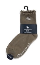 abercrombie kids 3-Pair Mid Calf Crew Socks 9-11 Multicolor Ribbed Logo