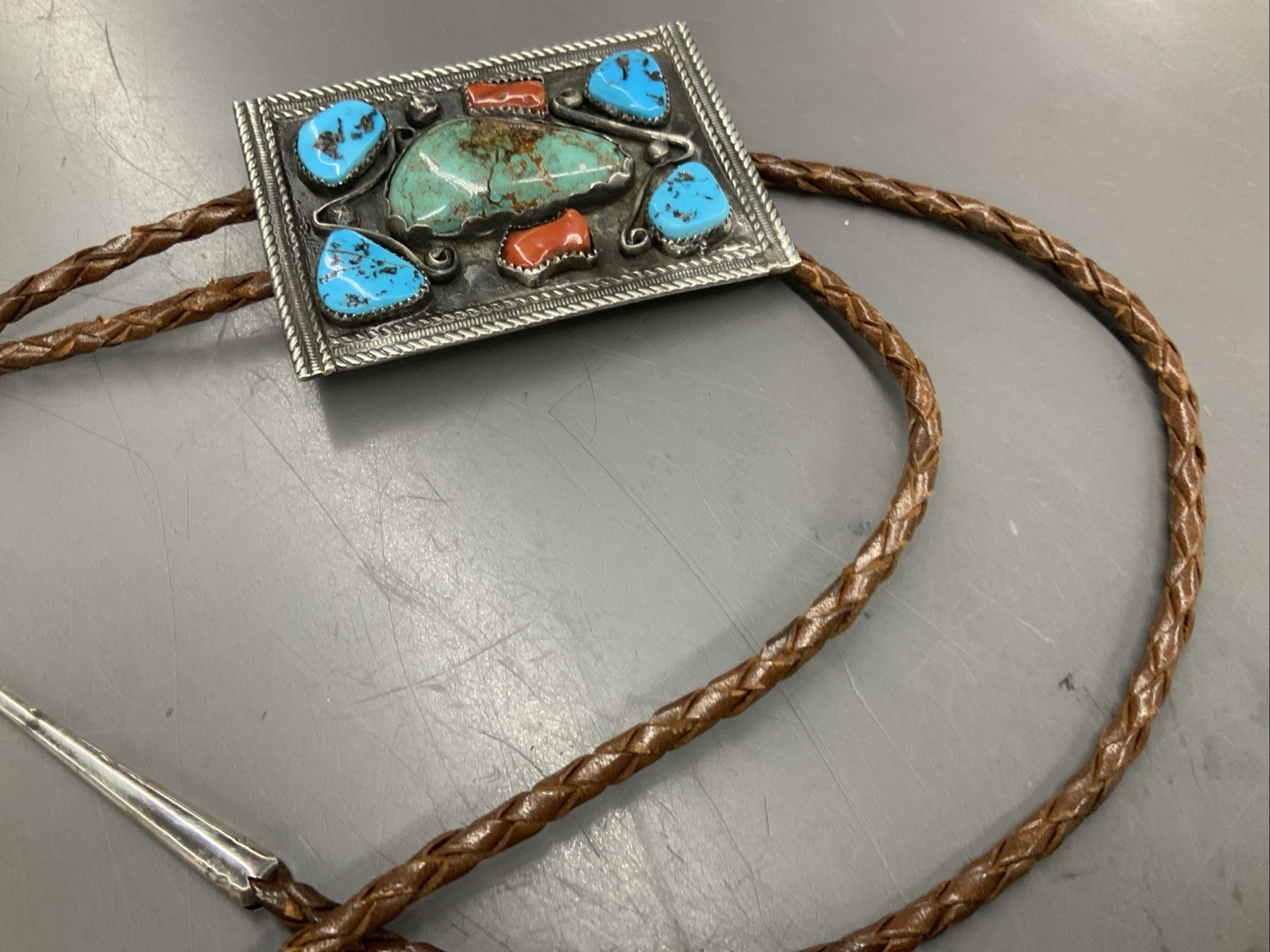 SOLID STERLING SILVER Bolo Tie Turquoise Old Pawn… - image 12