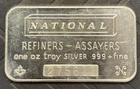 Vintage National Refiners Assayers Canada 1 Oz .999+ Fine Silver Bar SN 275611