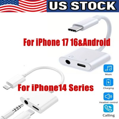 2 in 1 Dual Adapter 3.5mm Headphone & Charger For iPhone 17 16/ 14 13 12 8  X XS