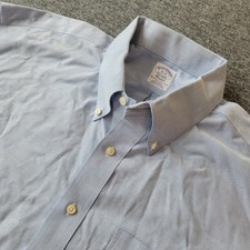 Brooks Brothers Dress Shirt Mens 18 35 Blue Non Iron Supima Cotton Madison OCBD