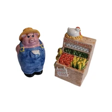 Collectible Clay Art Farmers Market Salt & Pepper Shakers 1994