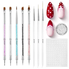 Versatile 8-Piece Nail Art Brush Kit with Rhinestones - Your DIY Salon Companion