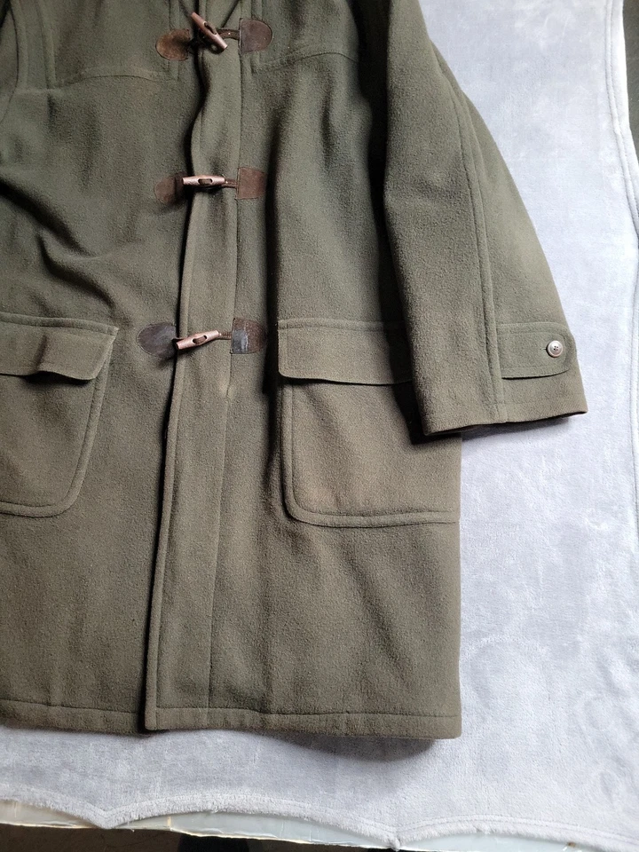 Vtg 90 LL Bean Duffle Coat Mens XXL Tall Green Wool Toggle Jacket Plaid Made USA - Image 4 of 4