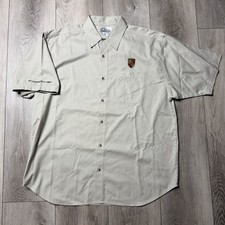 Vintage Porsche Work Mechanic Button Up Shirt Tri Mountain Khaki Beige Xl Rare