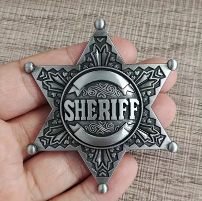 Sheriff Stern Anstecker Fasching Kostüm Emblem mit Sicherheitsnadel 7x6cm Cowboy