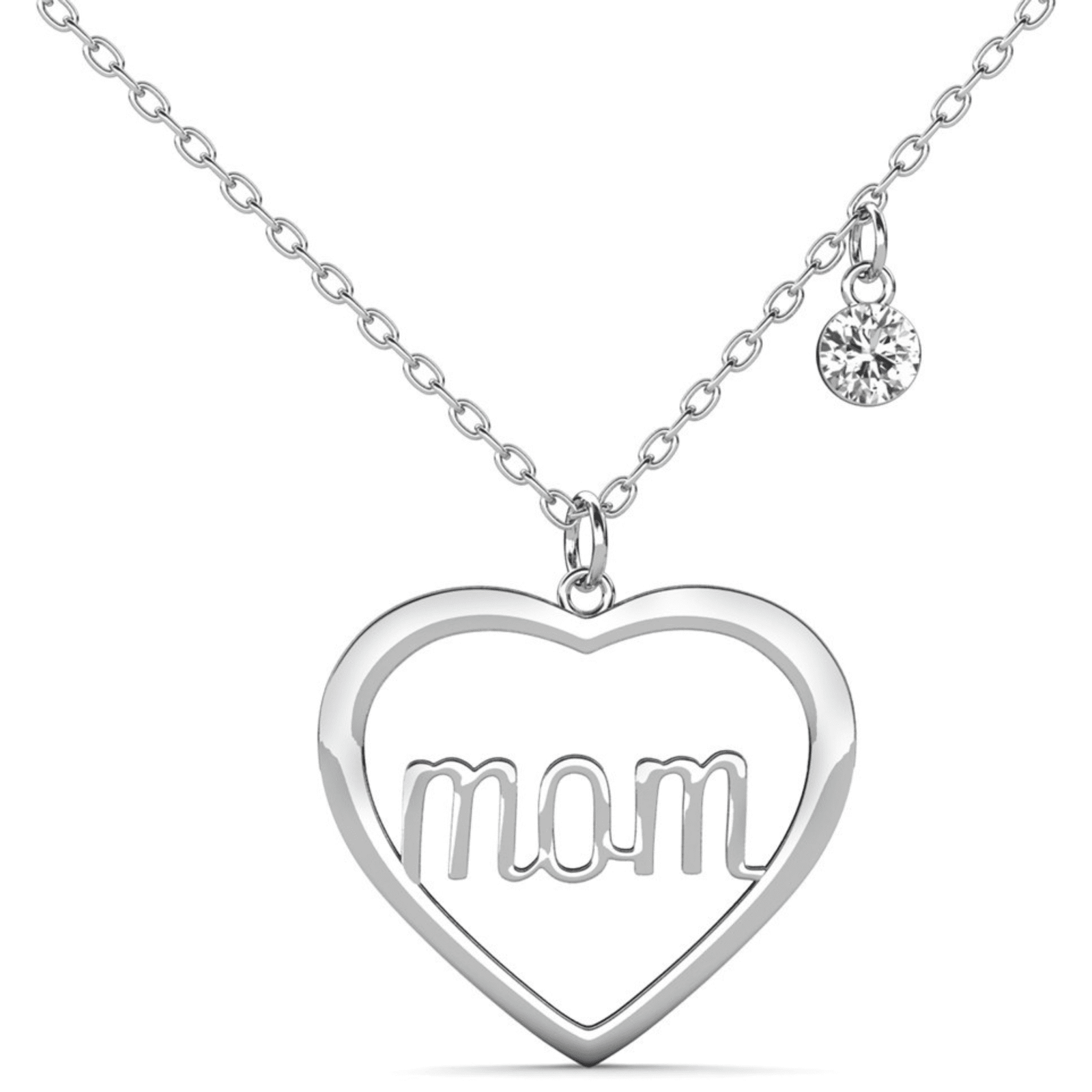 Cate & Chloe Melody Mom Heart Necklace 18K White Gold Plated Swarovski Crystal
