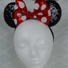 Sequin Mouse Ears Headband Baby Red Black Polka Dot Bow Good Preowned