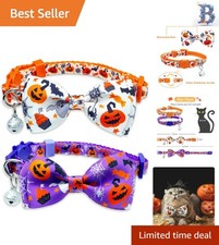 Adjustable Breakaway Cat Collars For Halloween - Fun Bow Tie Bell 2 Pack