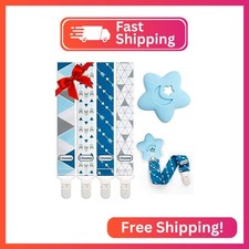 Liname Neutral Pacifier Clip with Teething Toy - 4 Pack Pacifier Clips for Boys