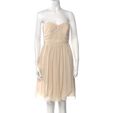 Jenny Yoo Mira Dress Strapless Mini Blush Beige Pleated Chiffon A-Line Size 10
