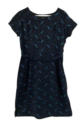 1970s Carol Brent Femmes Vintage Robe Soirée Sz 12 Noir Bleu Géométrique - Photo 1/4