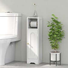 Small Bathroom Storage Cabinet with Toilet Roll Holder for Small Spaces, White