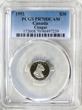 1992 Canada 1/10 oz. Platinum $30 Cougar PCGS PR70DCAM 2904.20 per troy oz