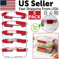 5 Pack Stackable Food Storage Containers Airtight  Leakproof Set Snap Lock Lids