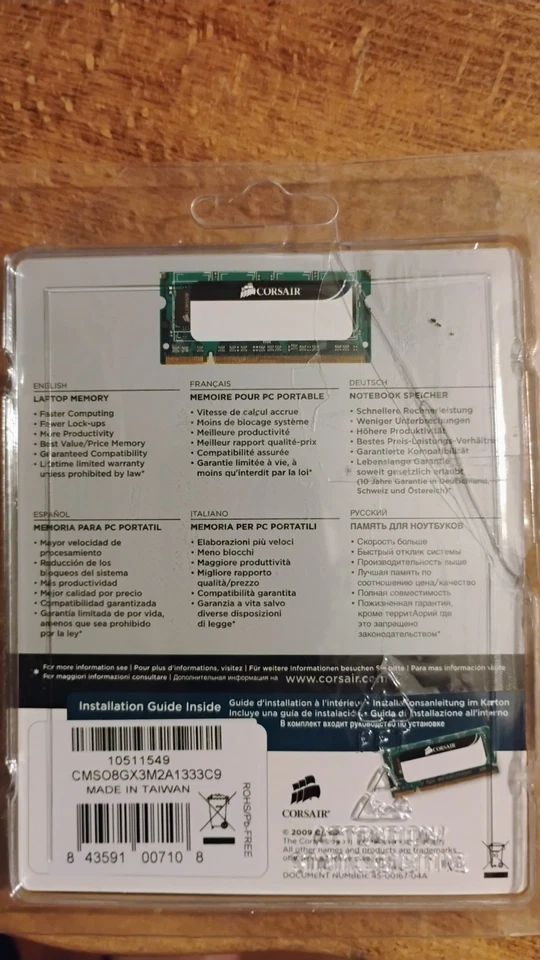 Corsair 8GB DDR3 1333MHz CMSO8GX3M2A1333C9 SODIMM Laptop RAM Brand New In Box - Image 2 of 2