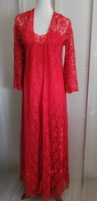 Vintage Glydons Red Lace Peignoir - Maxi Robe - Duster Festival Outfit - Small