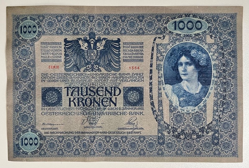 AUSTRIA: 1902 1000 Kronen Banknote — THEY DON'T MAKE 'EM LIKE THEY USED TO