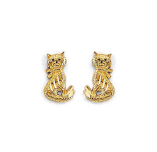 NEW 14K YELLOW GOLD CAT STUD EARRINGS WITH SCREW BACK
