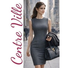 Centre Ville Paris Grey Pinstripe Sheath Dress Sleeveless Office Size S Corpcore
