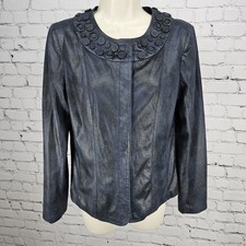 Chico's Blue Faux Snake Print Texture Snap Embellished Lightweight Jacket 0 US 4