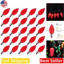High-Quality 100 Red C7 LED Bulbs, 10000Hr Lifespan, E12 Candelabra, Shatterp...