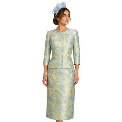 Artigiano Kleid & Sakko Anzug + Fascinator UK 10 blau limettengrün Brautmutter