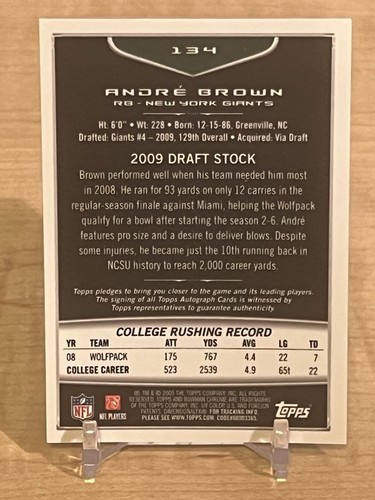 2009 Bowman Chrome Auto RC Andre Brown #134 NC State Wolfpack/New York Giants - Bild 3 von 3