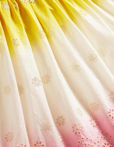 Mini Boden Girl's Broidere Twirly Midi Skirt in Daffodil Yellow/Pink Dip Dye - Picture 2 of 3