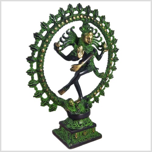 Feiner tanzender Shiva Messing grünantik 29cm 2,2kg Hinduismus Nataraja Ganesha - Picture 3 of 4