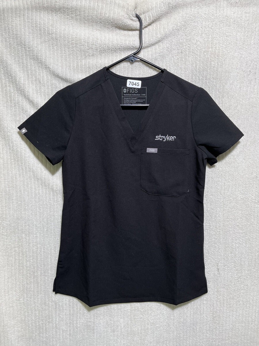 NWT FIGS Technical Collection Black Scrub Top Size XXS Embroidered