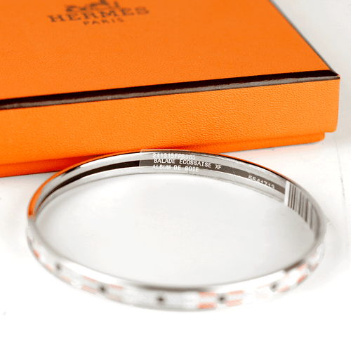 HERMES BRACELET 65 Narrow Palladium-Plated Enamel Bangle Geometric Pattern - Picture 3 of 4