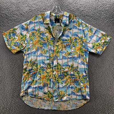 VINTAGE Jams World Shirt Mens Medium Blue Hawaiian Aloha Rayon Short Sleeve
